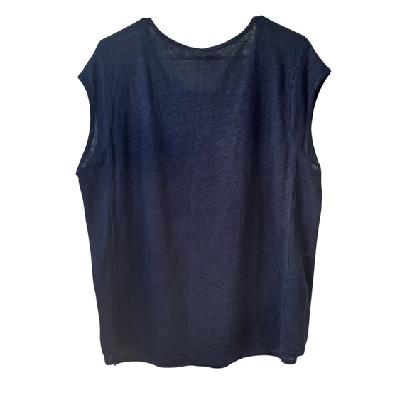 Athleta Top XL Newport Linen Tee Shirt Scoop Neck Pocket Navy Blue Casual Lounge - Picture 6 of 9